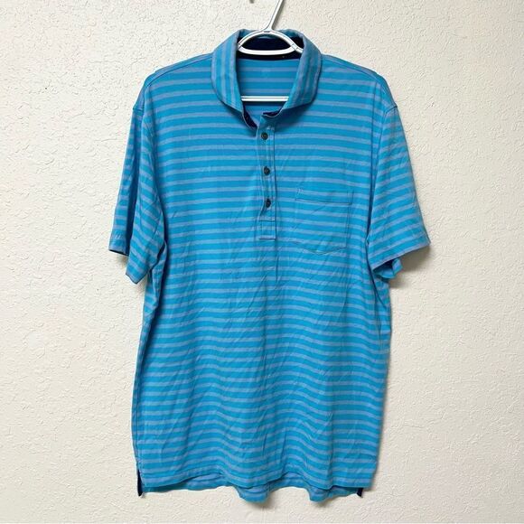 Greyson Short Sleeve Polo Golf Shirt Blue Purple Stripe Men's Size L Performance - Picture 1 of 6